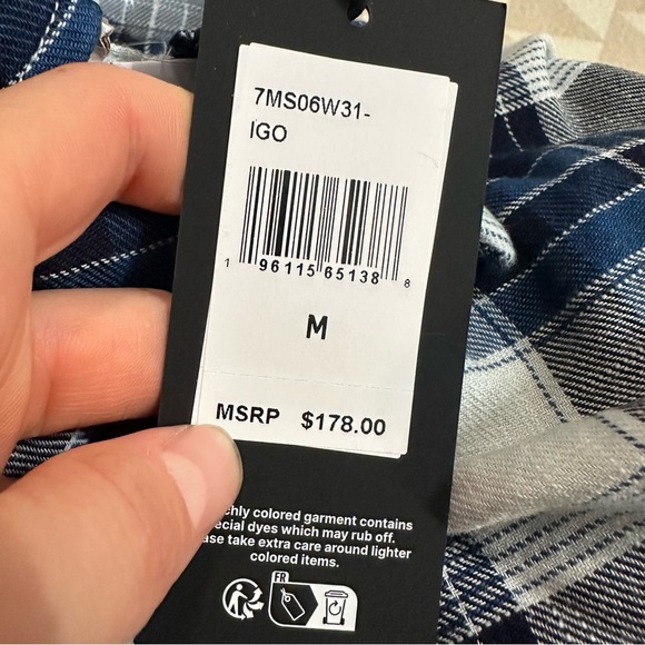 7 for All mankind indigo blue short sleeve button down shirt - Picture 3 of 3